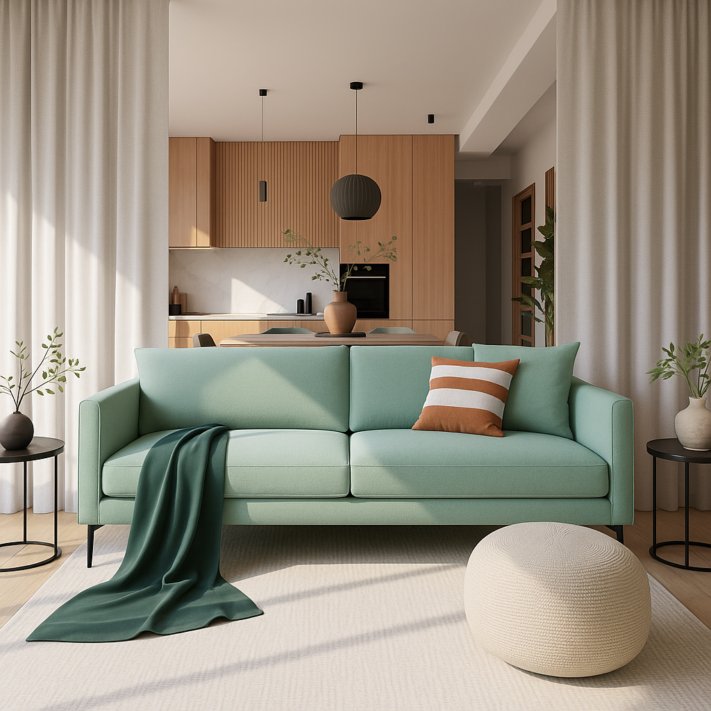 After - Make the sofa turquoise blue